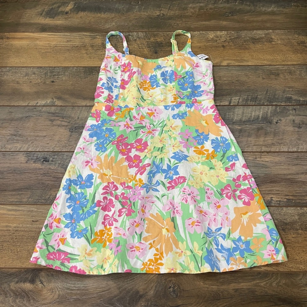 Old Navy Women S Floral Linen Blend Smocked Back Mini Dress Coastal Tea Party